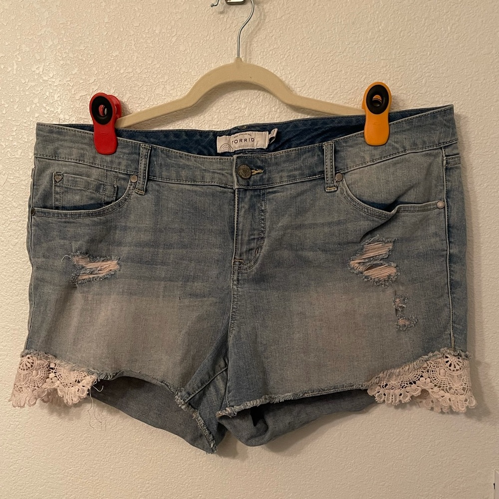 Denim Torrid Shorts with Lace Trim